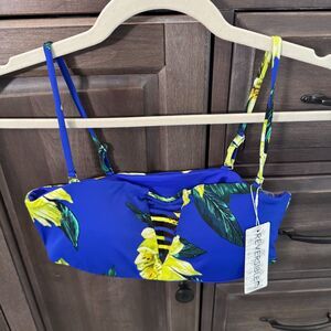 TiniBikini Reversible Bikini Top XL Blue Yellow Floral Tropical Swim NWT